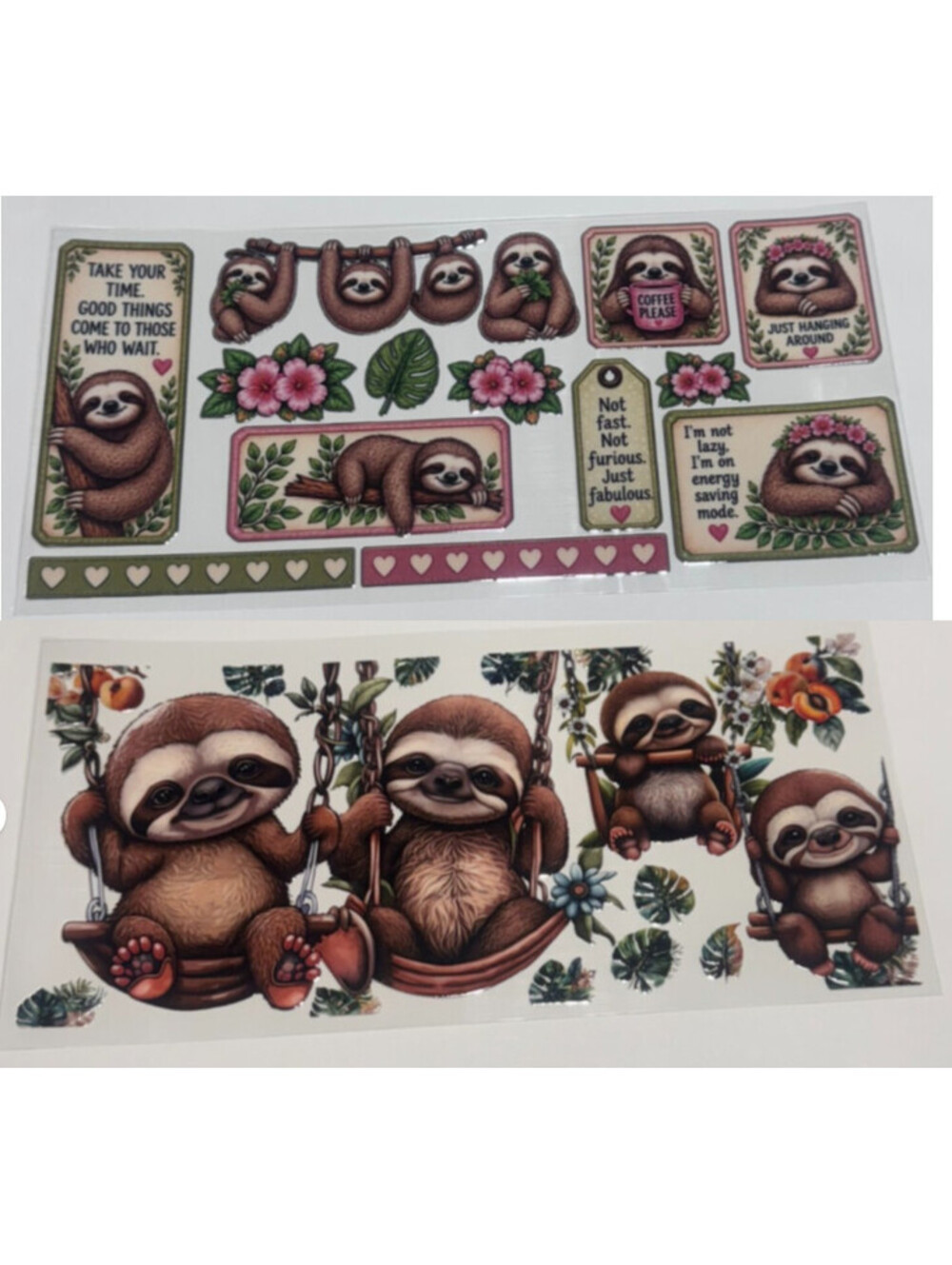 2 Cup Wraps Sloth for 16 oz Cups or Tumblers Ornaments Journals Scrapbooks Craft